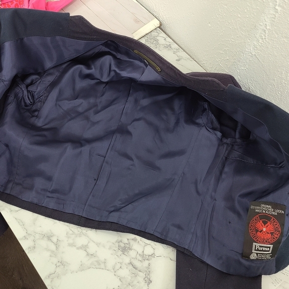 Vintage Austrian wool blazer jacket navy blue double breasted military size 38 - Picture 8 of 10